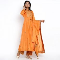 Orange Silk Modi Kurta With Silk Dupatta And Pant