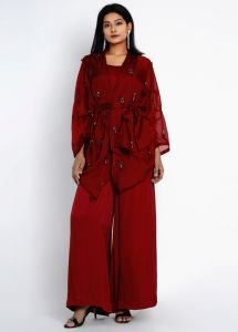 Deep Red Organza Cape 