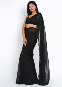 Drape Saree With Embroidered Bustier Blouse