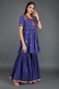 Pichwai Print Gather Tunic, Gharara And Leather Applique Dupatta
