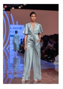 Printed Satin Jumpsuit With A Tie Knot And Jewel Embroidery Detailing