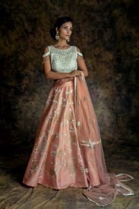 Peach Floral Embroidery Lehenga With Blouse And Dupatta