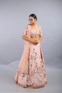 Peach Floral Sequin Embroidery Lehenga With Blouse And Net Dupatta