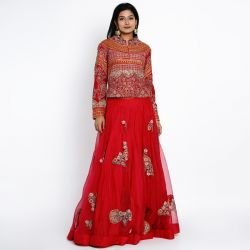 Magenta Opera Embroidered Jacket With Lehenga