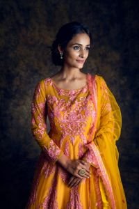 Orange Anarkali With Pink Embroidery