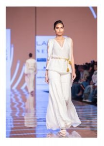 Printed Chiffon Gharara Set With A Straight Chiffon Kurta And Asymetric Layered Cape And Belt