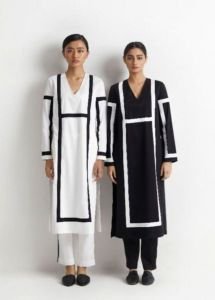 White And Black Kurta Set With Pants