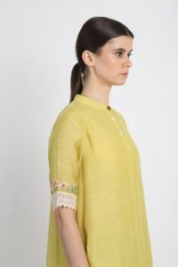 Beige Embroidered Tunic With Lace Detailing
