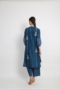 Blue Applique Tunic With Printed Pants