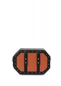 Tan - Black Studded Octagon Leather Bag