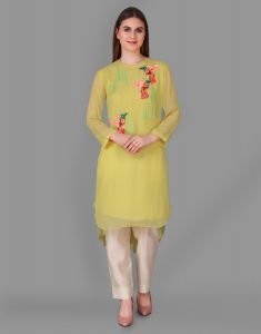 Multi Color Embroidery On Yellow Tunic