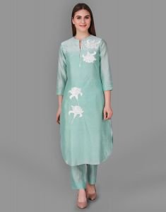 Mint Floral Sequin Embroidry Tunic