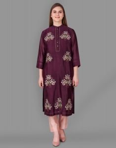Multi Color Embroidery On Wine Tunic