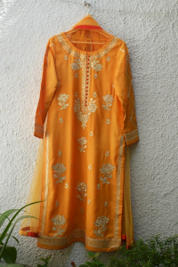 Mango Yellow gota embroideredi kurta with trouser & dupatta 