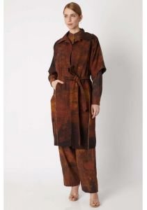 Abstract Print Belted Coat