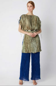 Abstract Print Hand Micropleated Palazzo-Yellow
